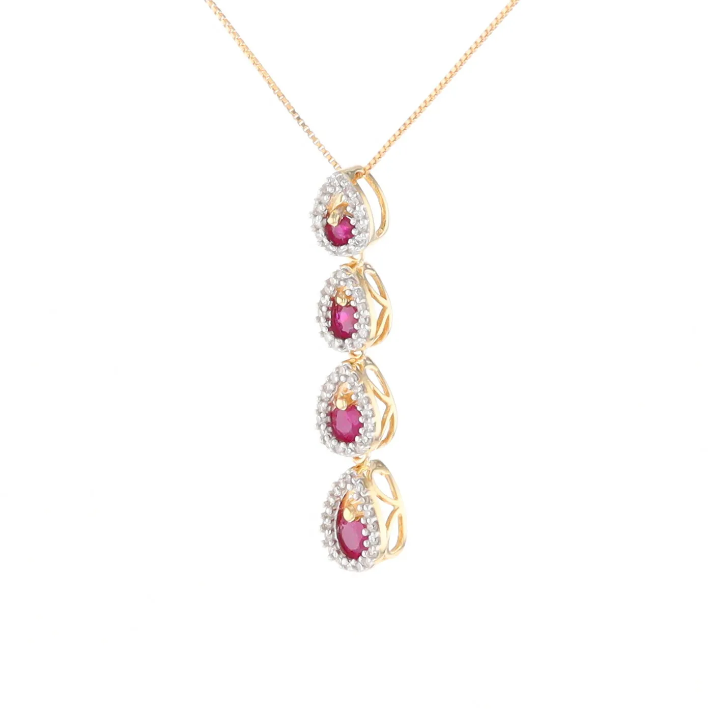 Ruby Drop Necklace with Pear Shaped Diamond Halos