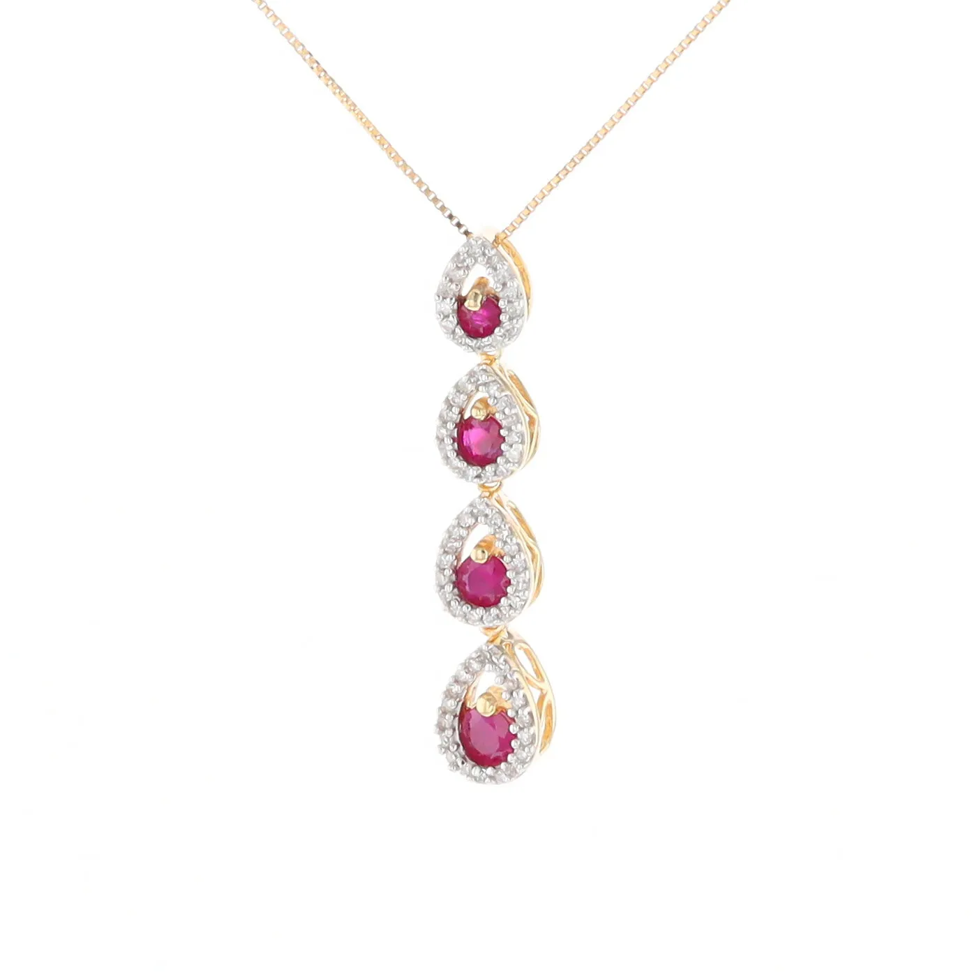 Ruby Drop Necklace with Pear Shaped Diamond Halos