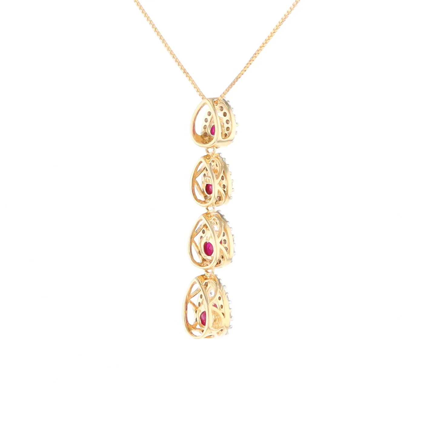 Ruby Drop Necklace with Pear Shaped Diamond Halos