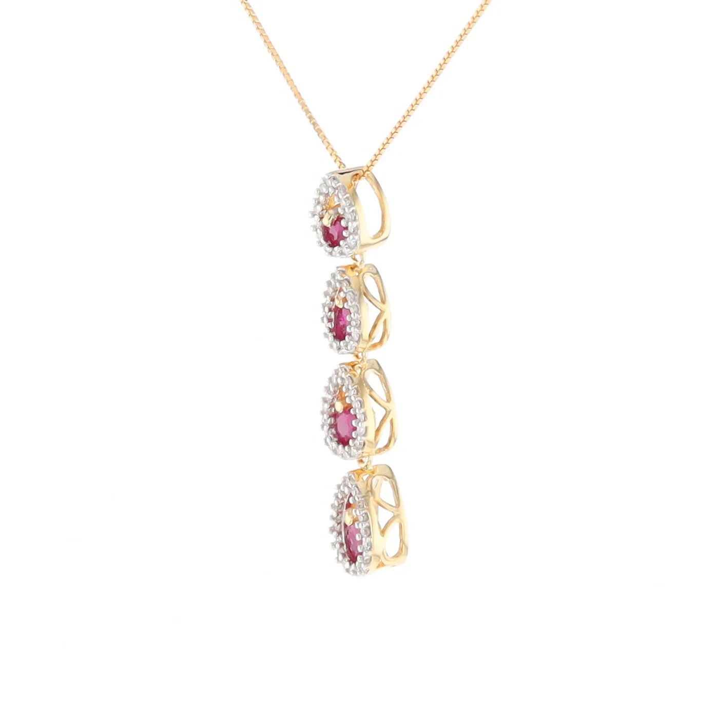 Ruby Drop Necklace with Pear Shaped Diamond Halos