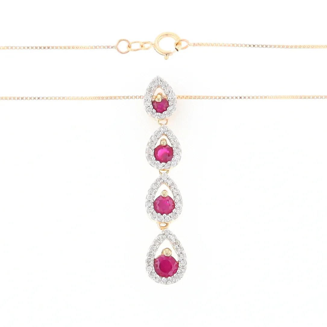 Ruby Drop Necklace with Pear Shaped Diamond Halos