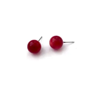 Ruby Red Moonglow Lucite Ball Stud Earrings