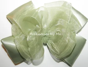 Sage Green Organza Satin Hair Bow