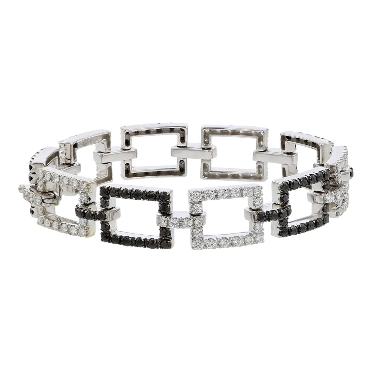 Salavetti Black and White Diamond Square Link Bracelet