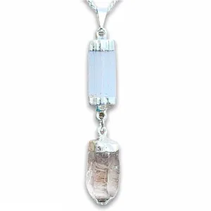 Selenite and Clear Quartz Cluster Pendant Necklace