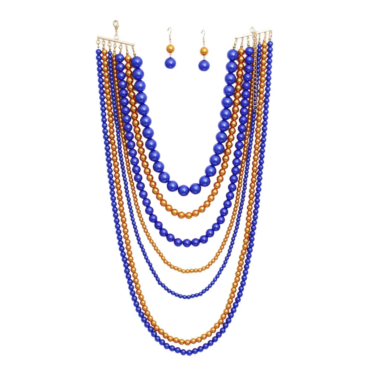 Sigma Gamma Rho Necklace SGRHO Sorority Blue Gold Pearl Long 7 Row Necklace