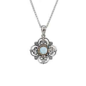 Silver and 10k Gold Celestial Small Pendant - Sky Blue Topaz & Cubic Zirconia.