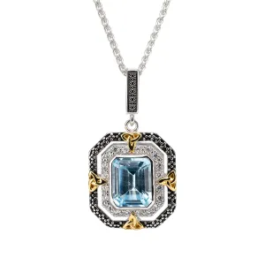 Silver and 10k Gold Octagon Celestial Pendant - Sky Blue Topaz