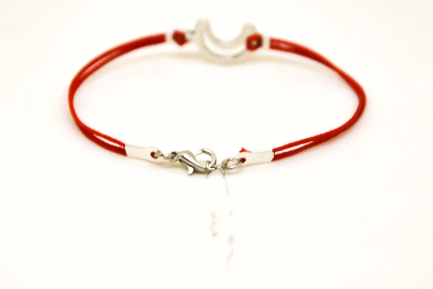 Silver crescent moon bracelet for men, red cord, gift for him