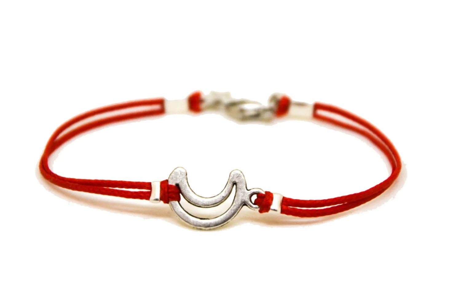 Silver crescent moon bracelet for men, red cord, gift for him