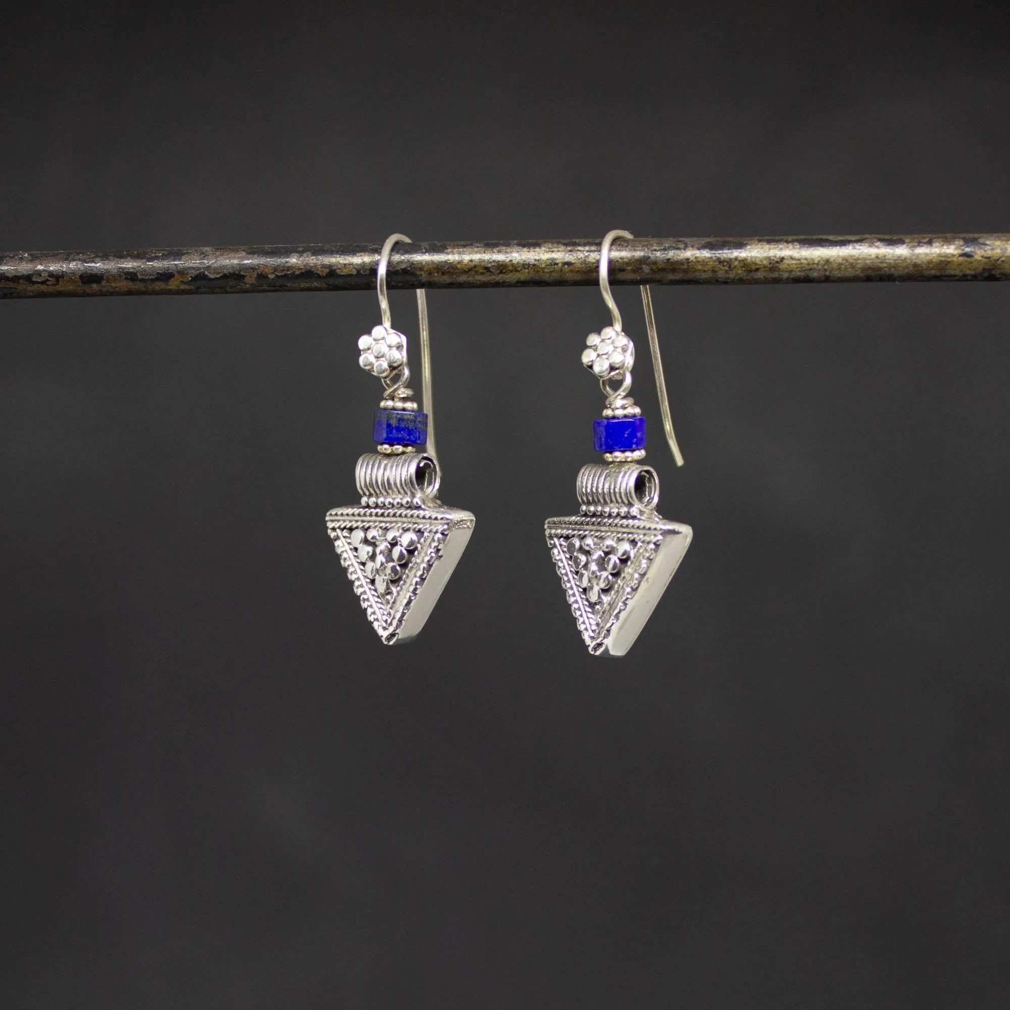 Silver Granulation Triangle Earrings