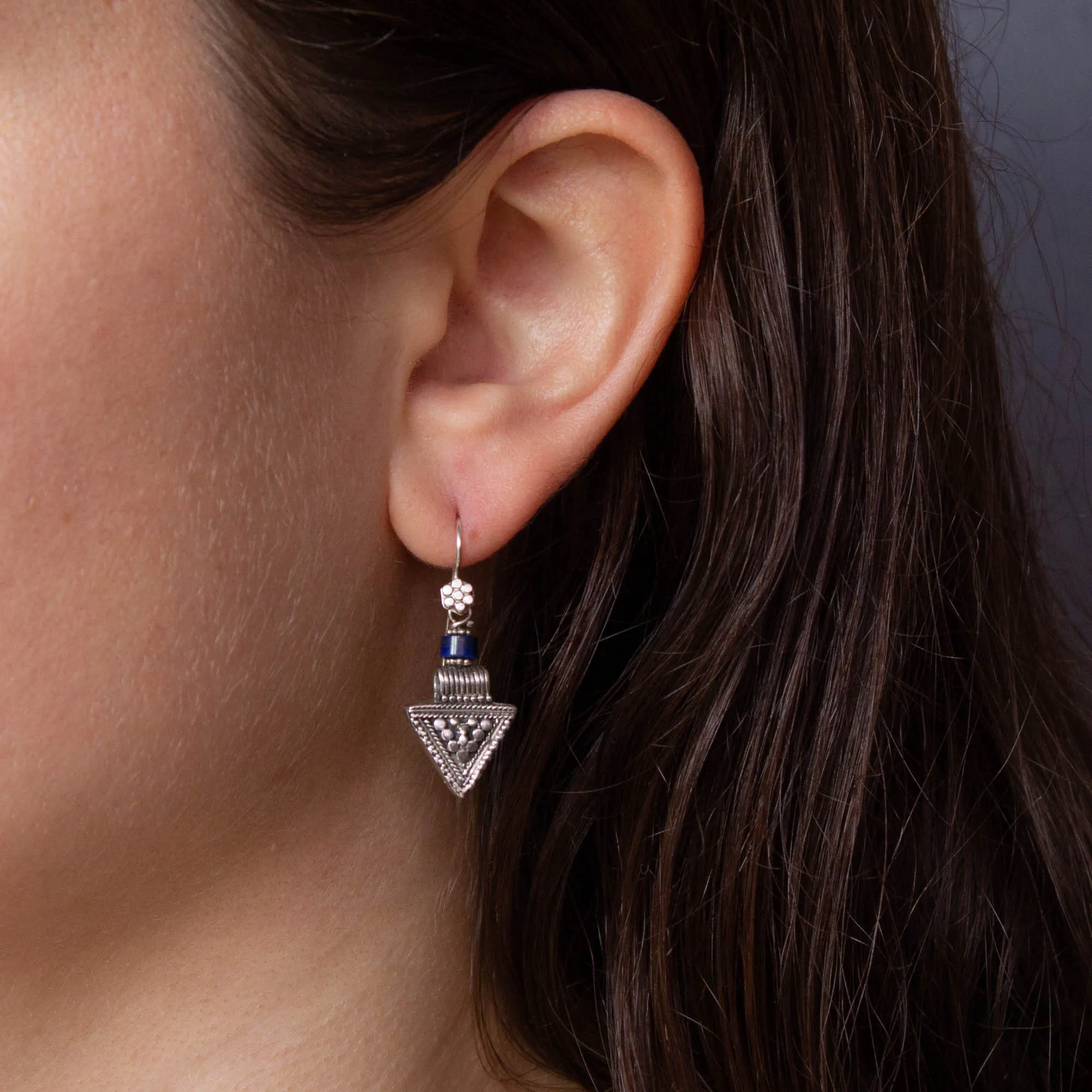 Silver Granulation Triangle Earrings