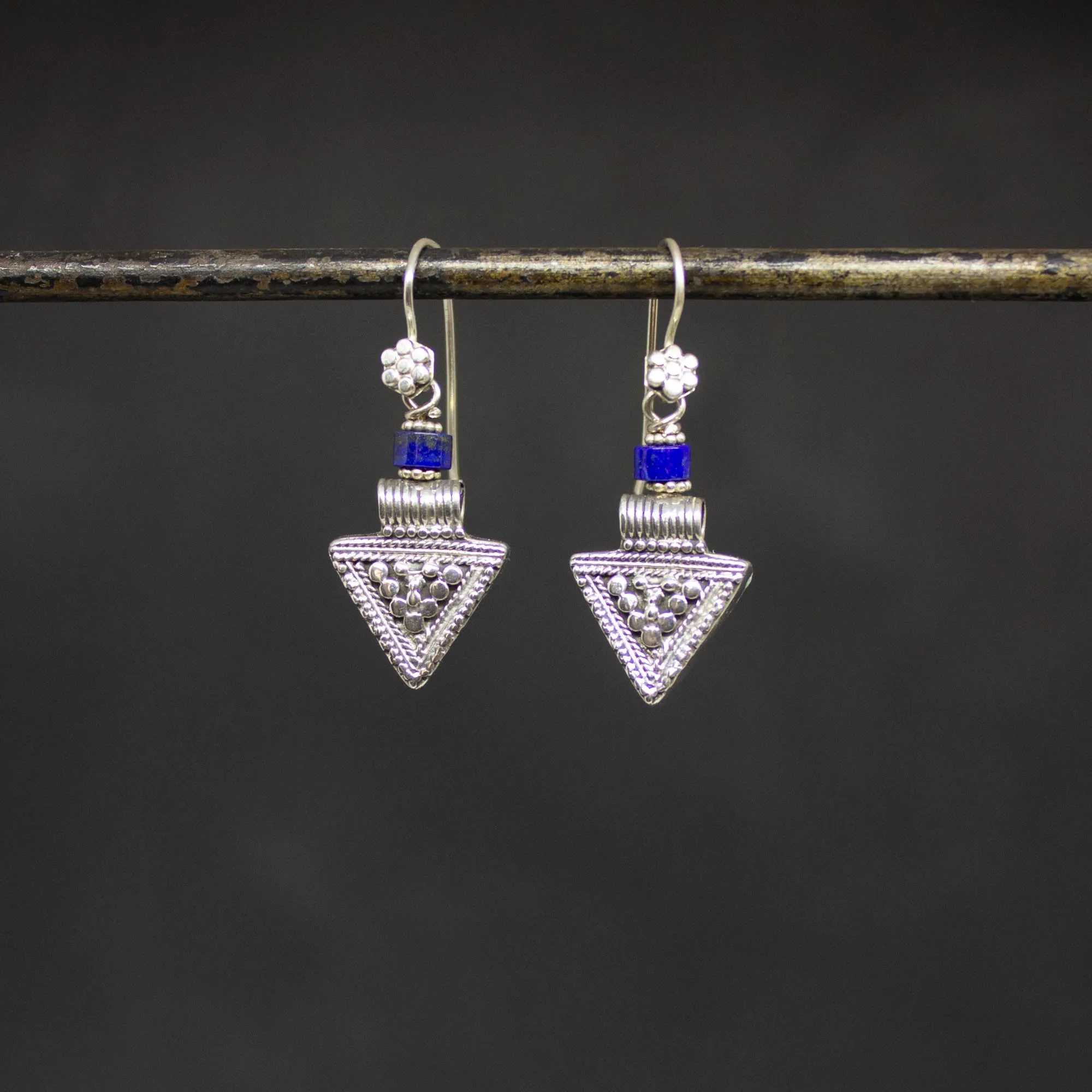 Silver Granulation Triangle Earrings