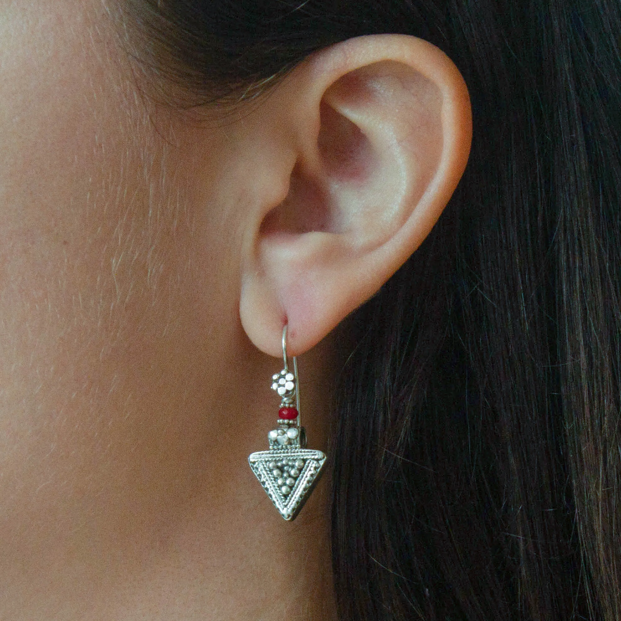 Silver Granulation Triangle Earrings