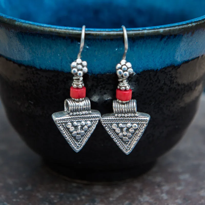 Silver Granulation Triangle Earrings