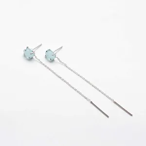 Silver Semi Precious Stud with Chain Earrings