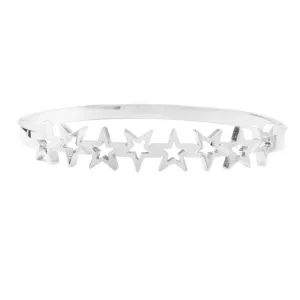 Silver Stainless Steel Star Bangle Bracelet