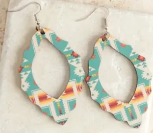 Silver Strike Turquoise Teardrop Wooden Earrings