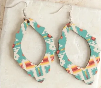 Silver Strike Turquoise Teardrop Wooden Earrings