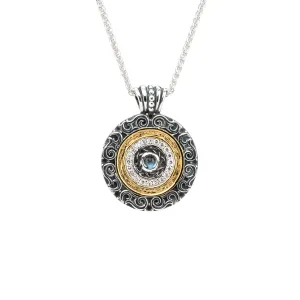 Silver with 14k Gold Gilding Shield Filigree Pendant - London Blue Topaz