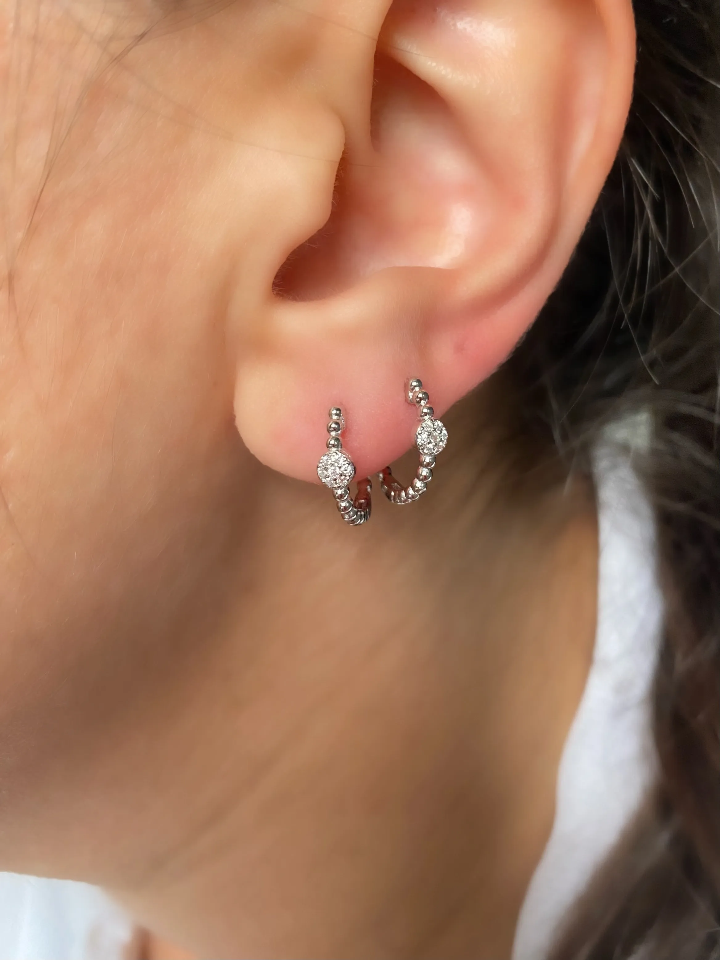 Small Hoops with clear zircon stones  - Earrings