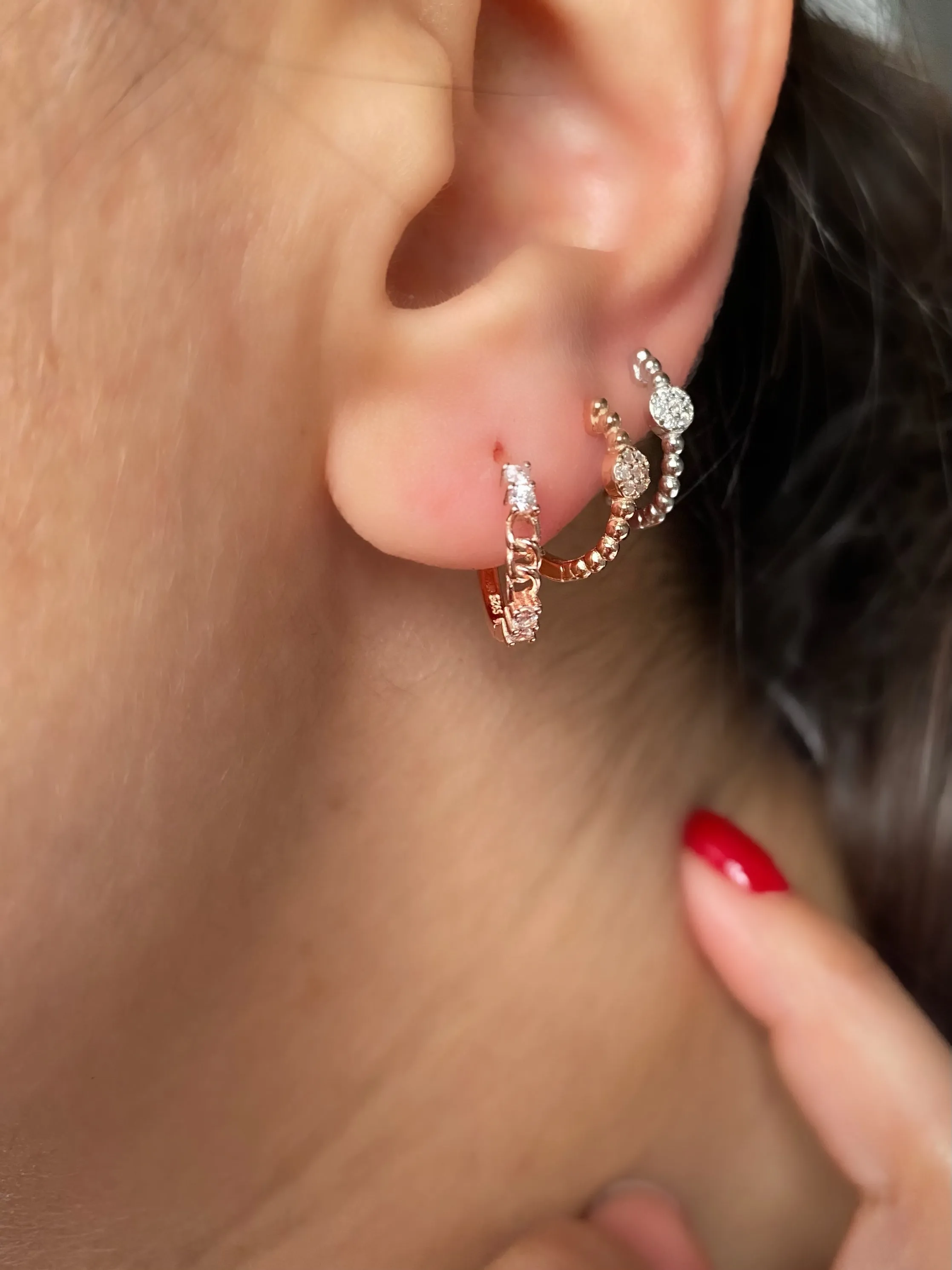 Small Hoops with clear zircon stones  - Earrings