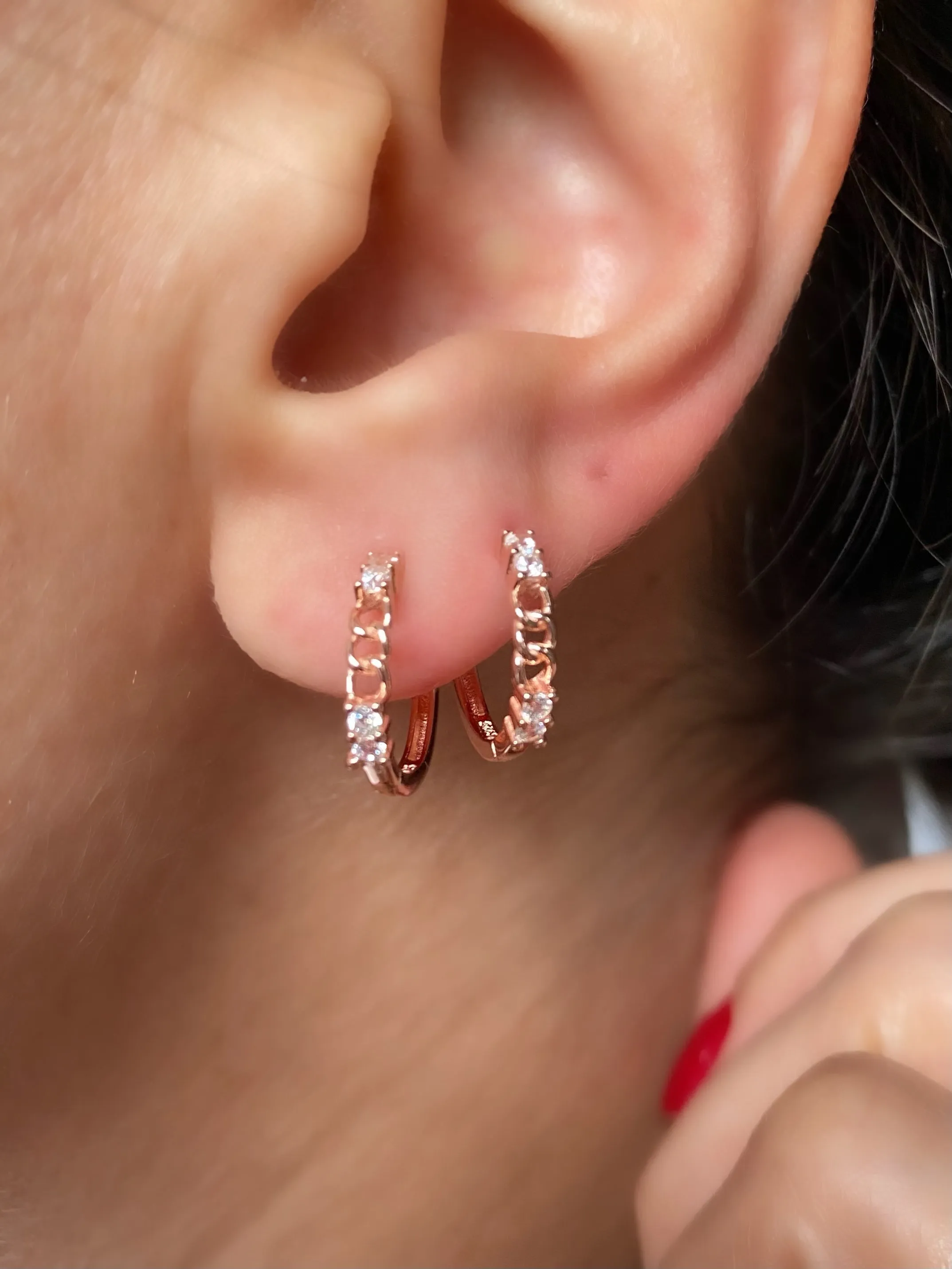 Small Hoops with clear zircon stones  - Earrings