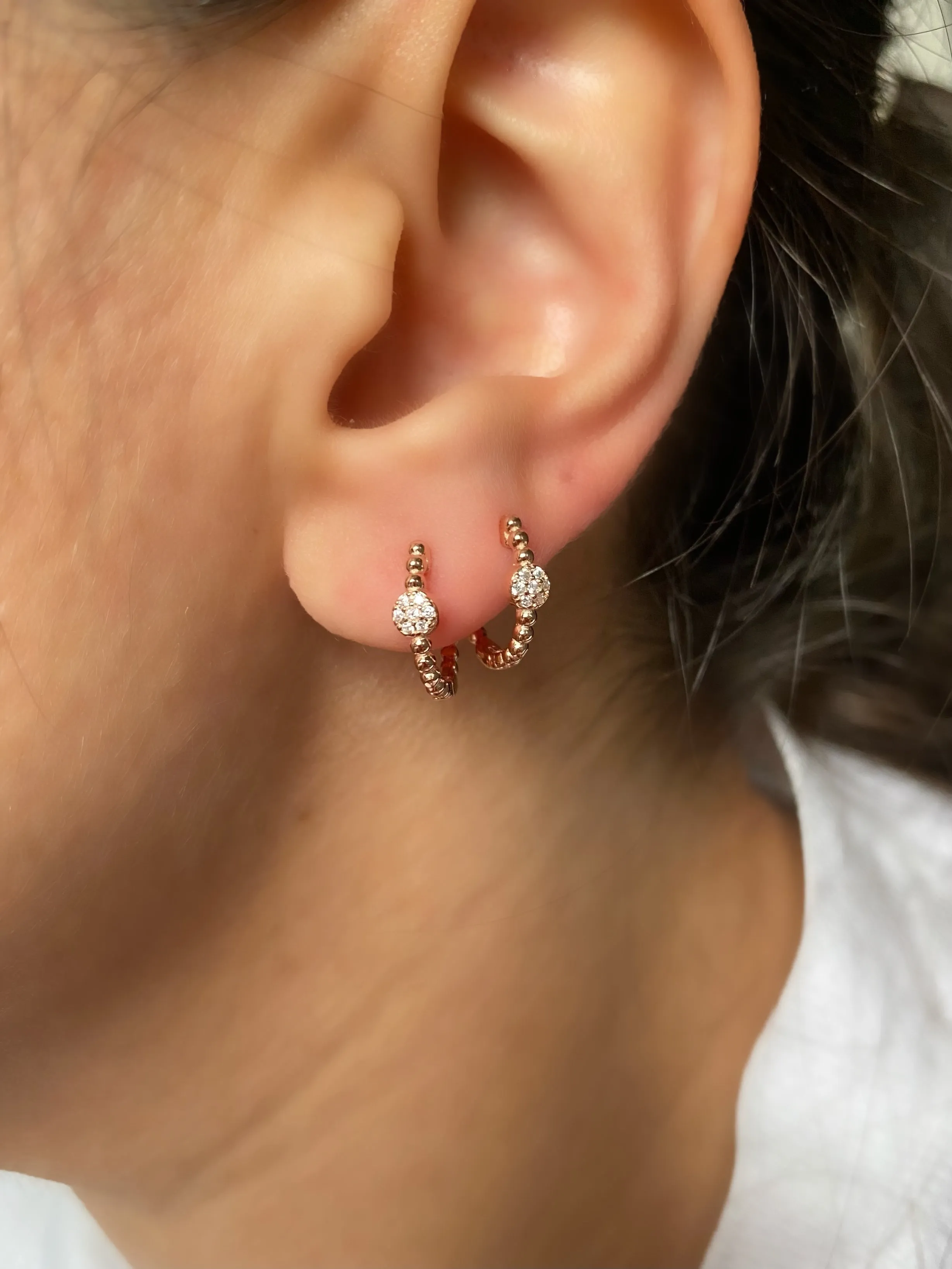 Small Hoops with clear zircon stones  - Earrings