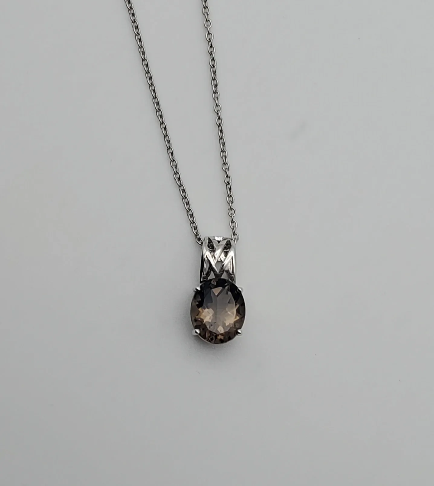 Smoky Quartz Sterling Silver Pendant on Chain Necklace - 21"