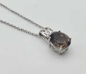 Smoky Quartz Sterling Silver Pendant on Chain Necklace - 21"