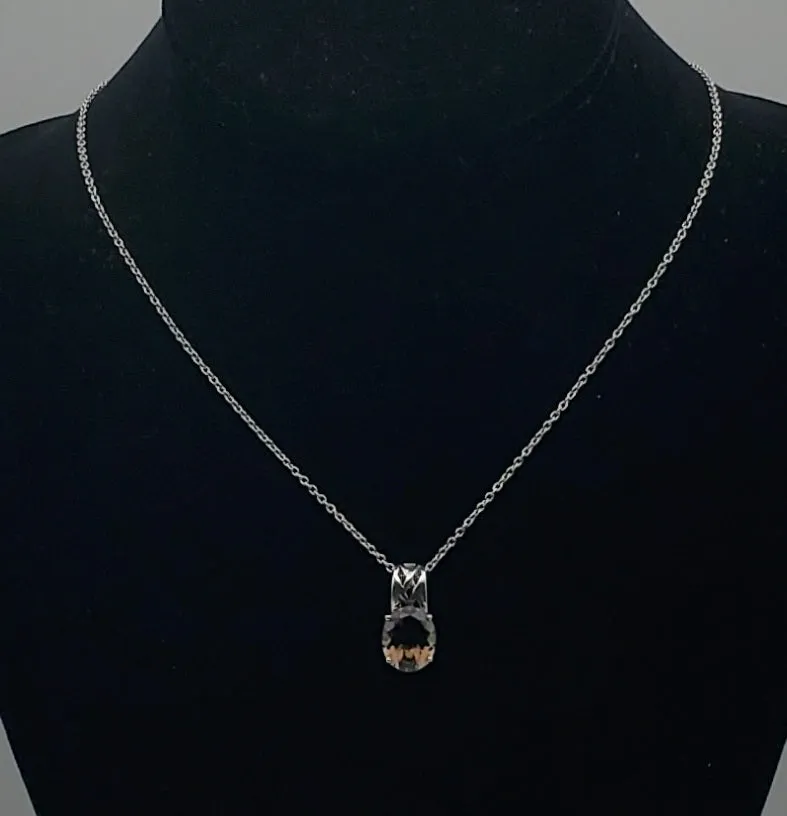 Smoky Quartz Sterling Silver Pendant on Chain Necklace - 21"