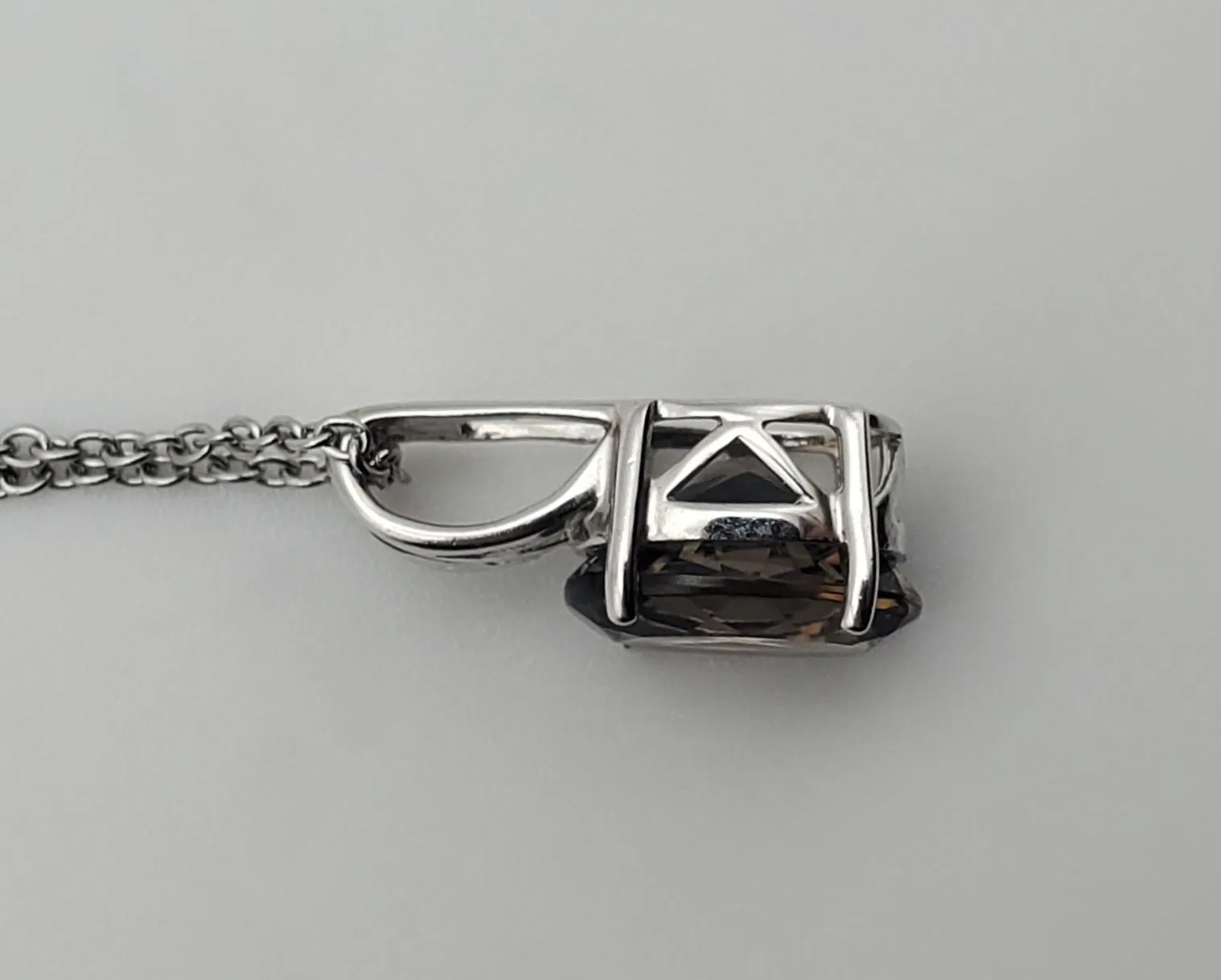 Smoky Quartz Sterling Silver Pendant on Chain Necklace - 21"