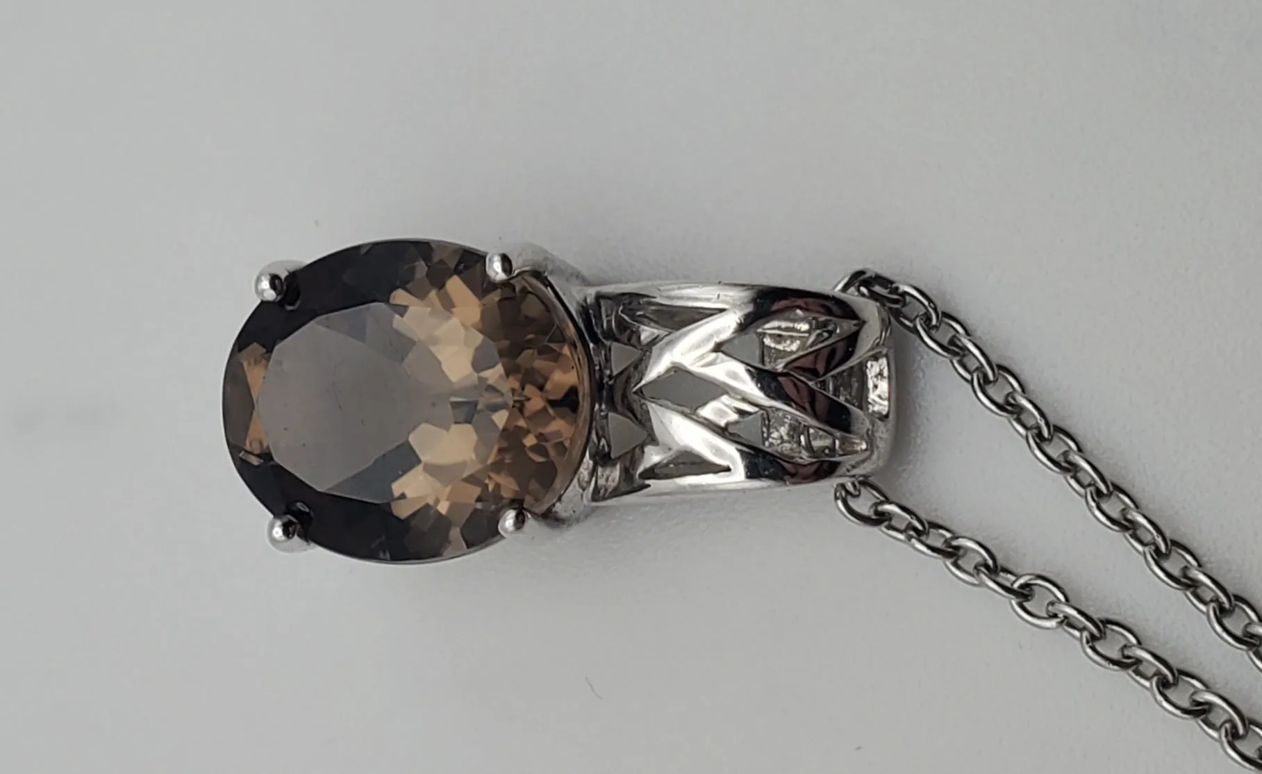 Smoky Quartz Sterling Silver Pendant on Chain Necklace - 21"