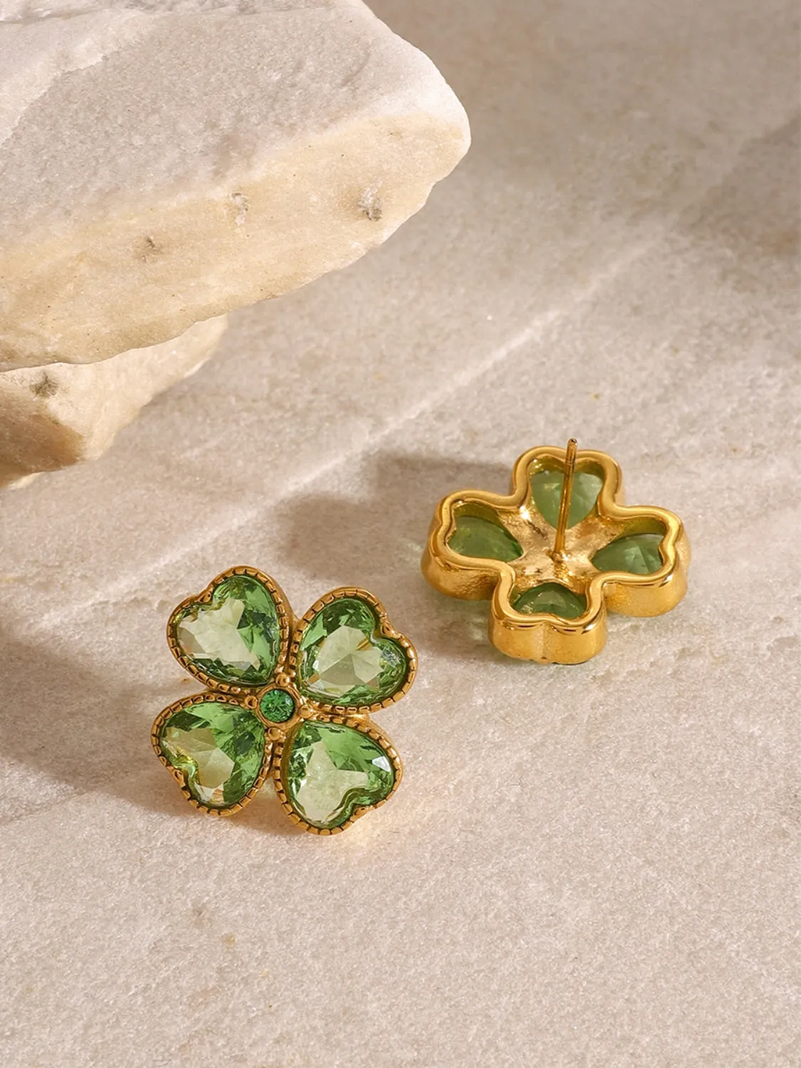 Stainless Steel Zircon Lucky Clover Earrings