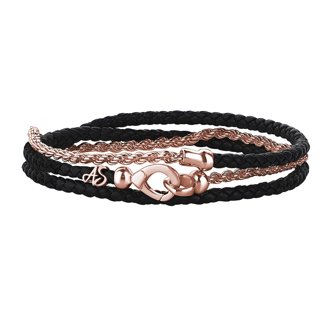 Statement Rope Chain & Leather Wrap Bracelet in Silver