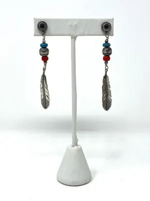 Sterling Silver & Turquoise Feather Bead Earrings