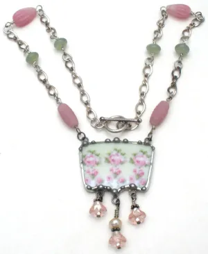 Sterling Silver Broken China Pink Lavalier Necklace