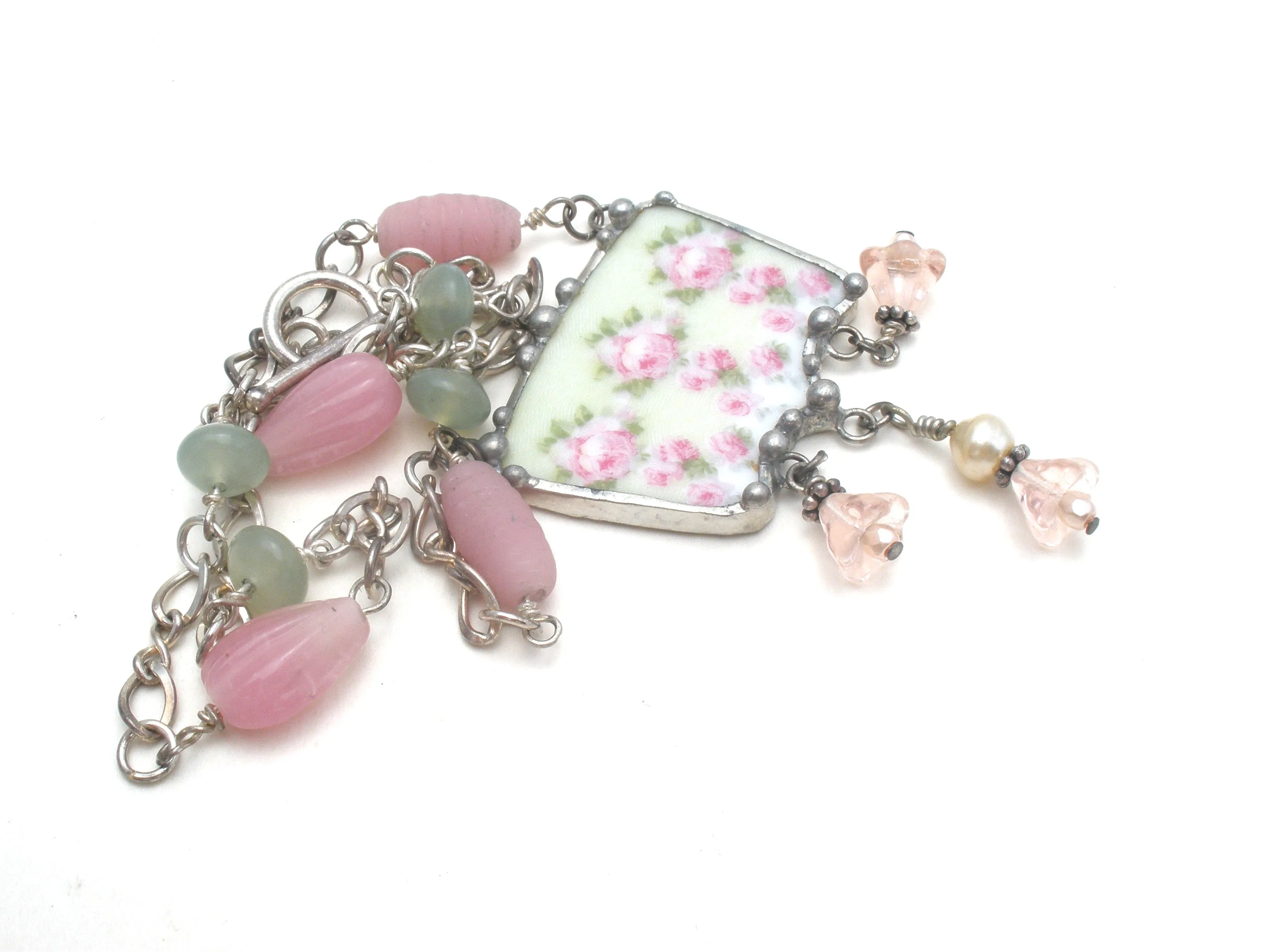 Sterling Silver Broken China Pink Lavalier Necklace