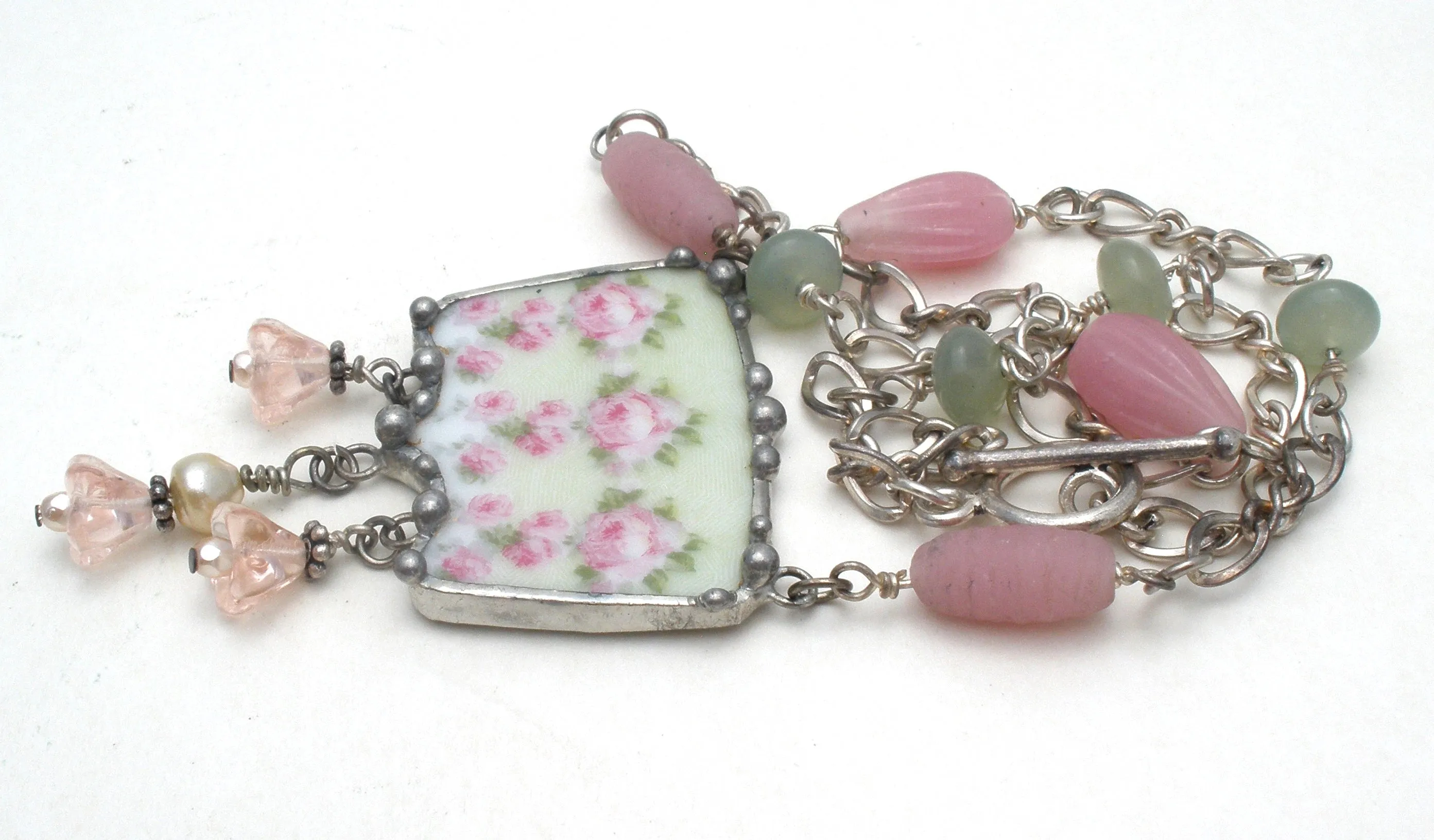 Sterling Silver Broken China Pink Lavalier Necklace