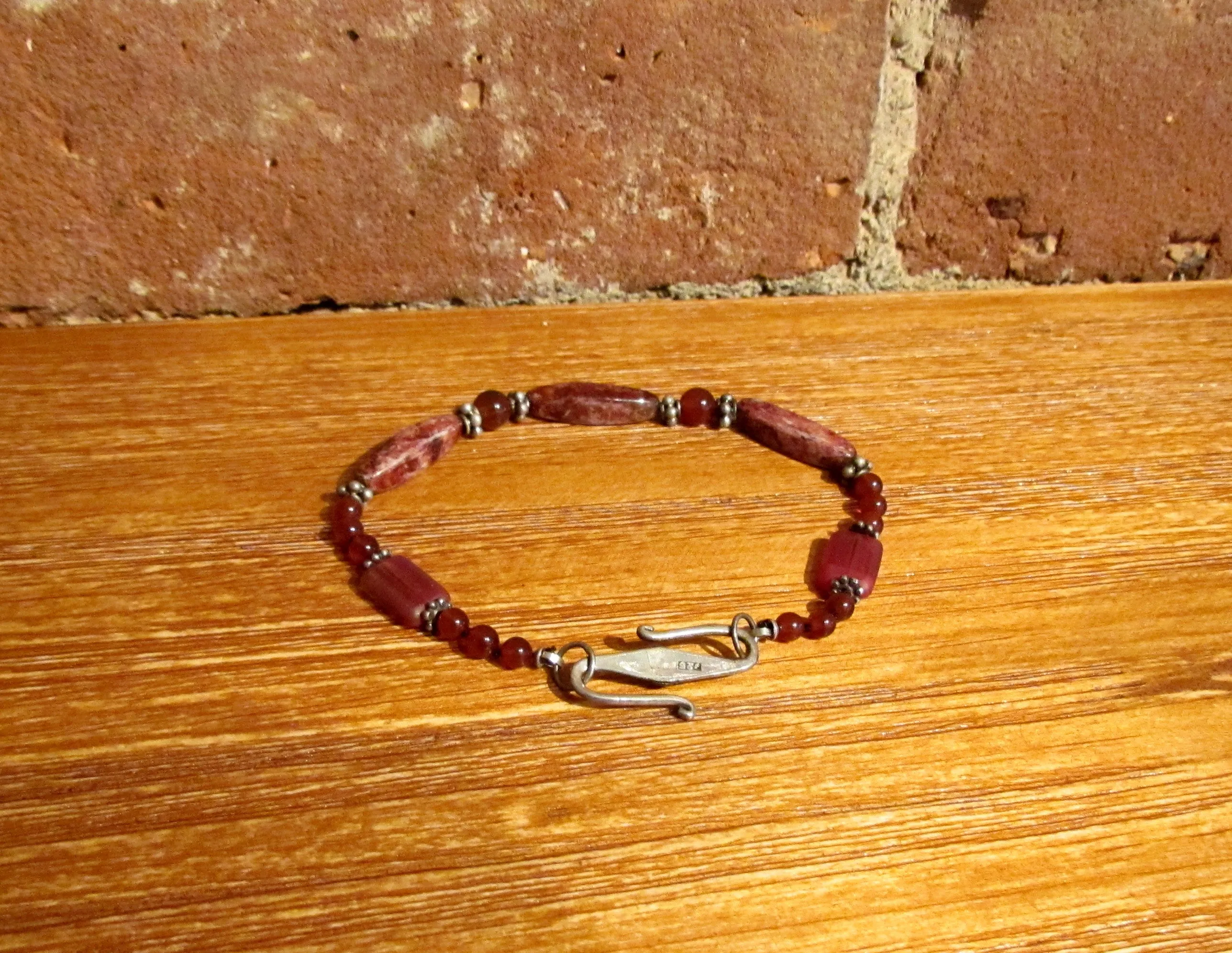 Sterling Silver Carnelian & Red Jasper Ankle Bracelet One Of A Kind Handmade