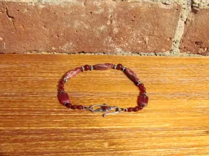 Sterling Silver Carnelian & Red Jasper Ankle Bracelet One Of A Kind Handmade