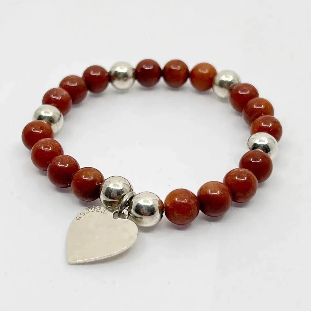 sterling silver jasper bead heart charm bracelet