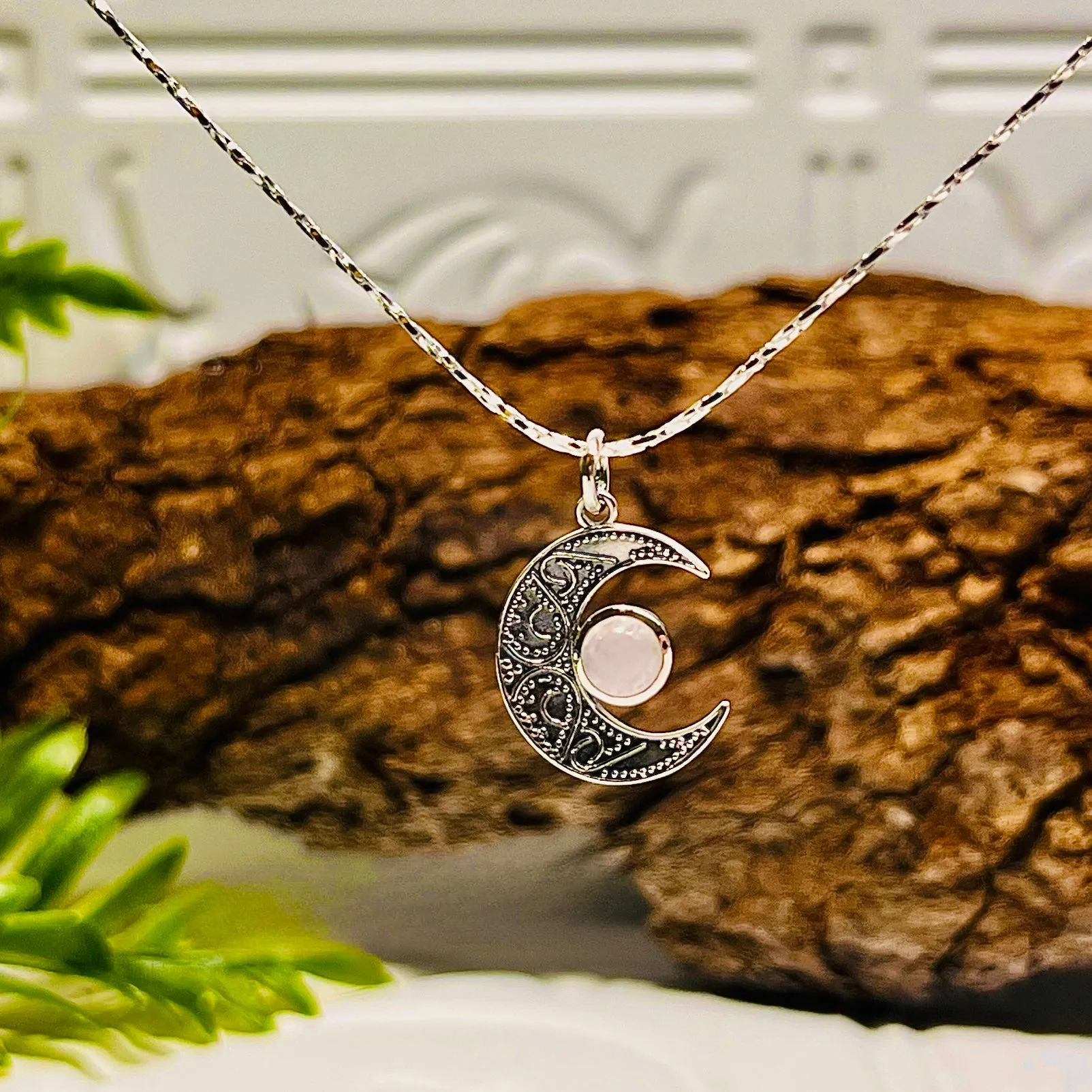 Sterling Silver Moon & Gemstone Necklace