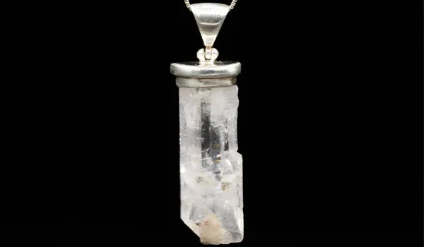 Sterling Silver Raw Quartz Crystal Pendant Necklace