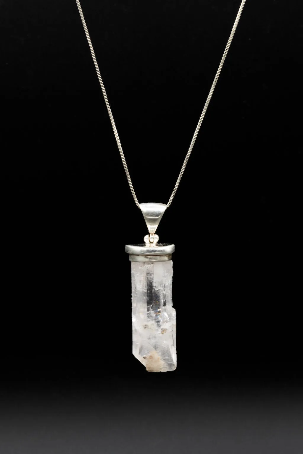 Sterling Silver Raw Quartz Crystal Pendant Necklace