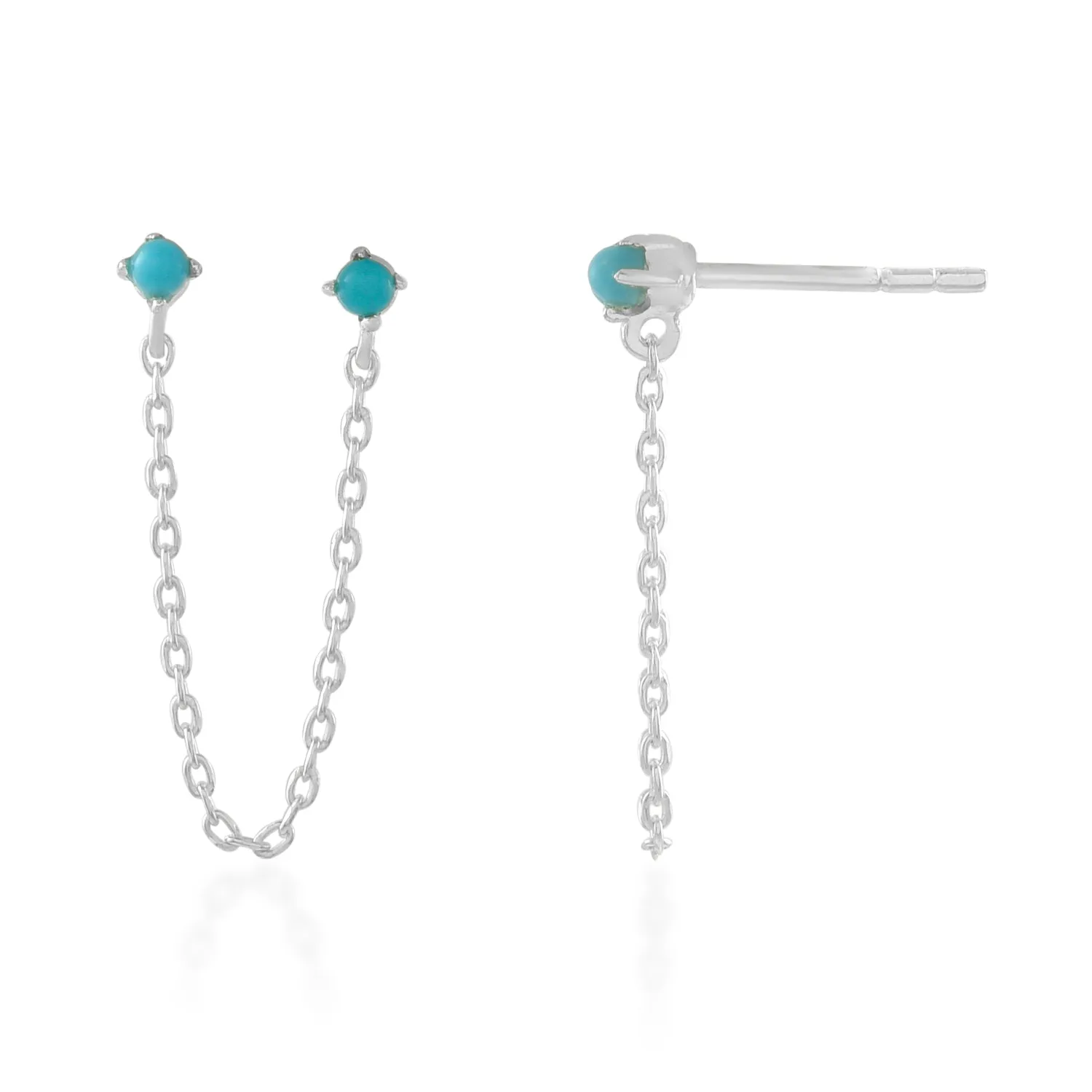 Sterling Silver Round Cut 2mm Turquoise Earrings