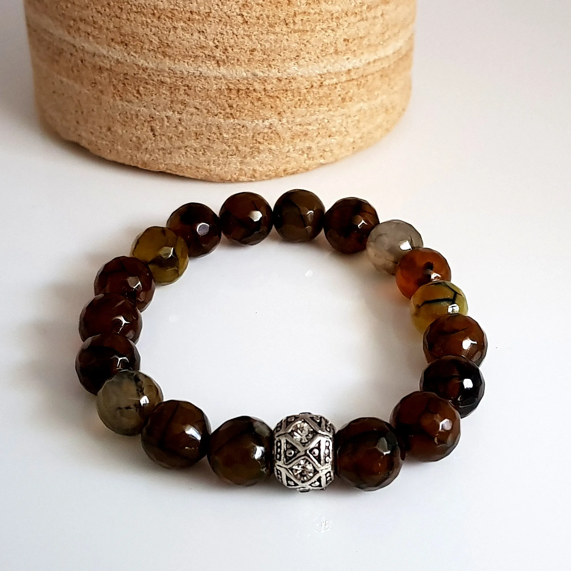 Stretch Earthy Splendor Agate Handmade Bracelet | KJ-288B | Unisex Bracelet