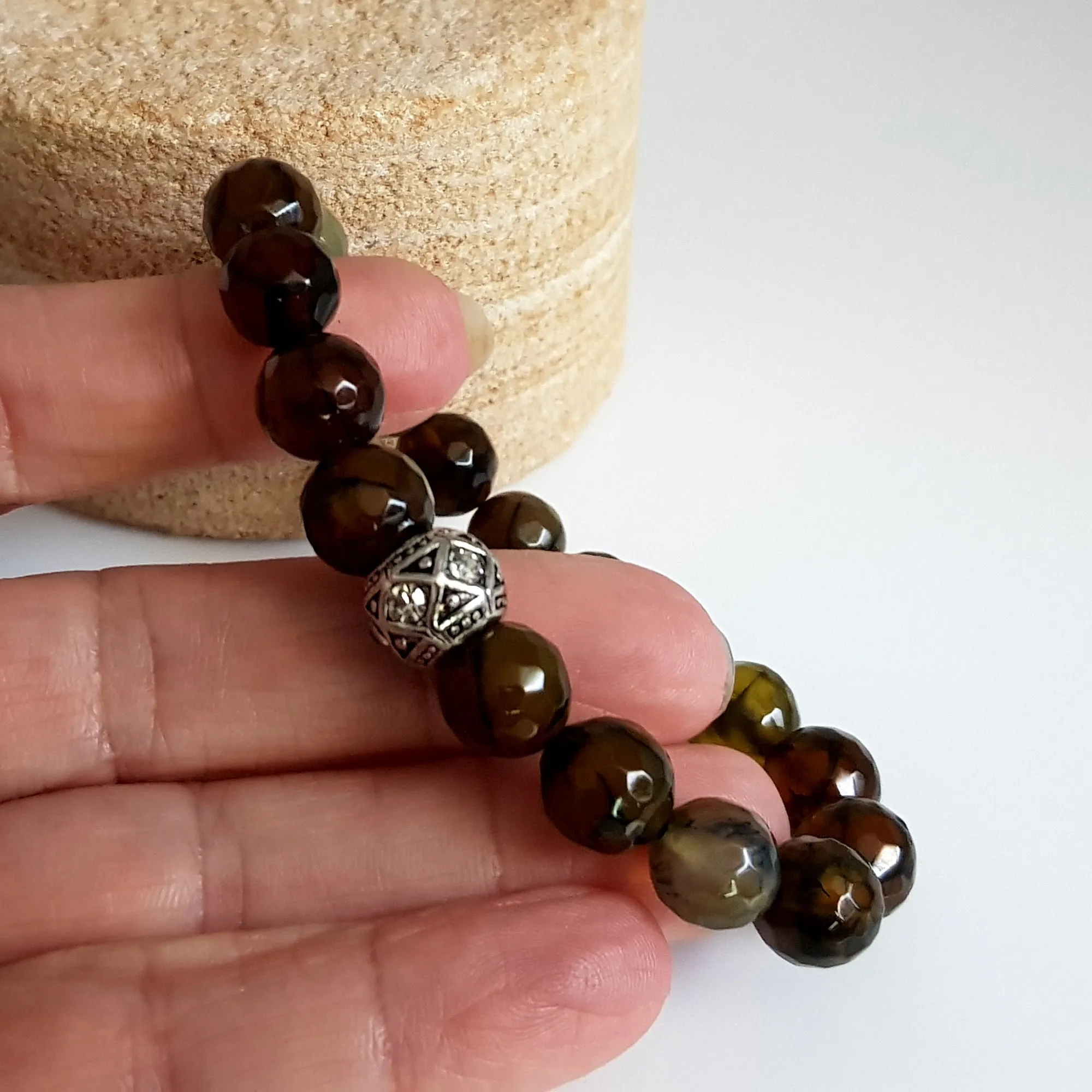 Stretch Earthy Splendor Agate Handmade Bracelet | KJ-288B | Unisex Bracelet