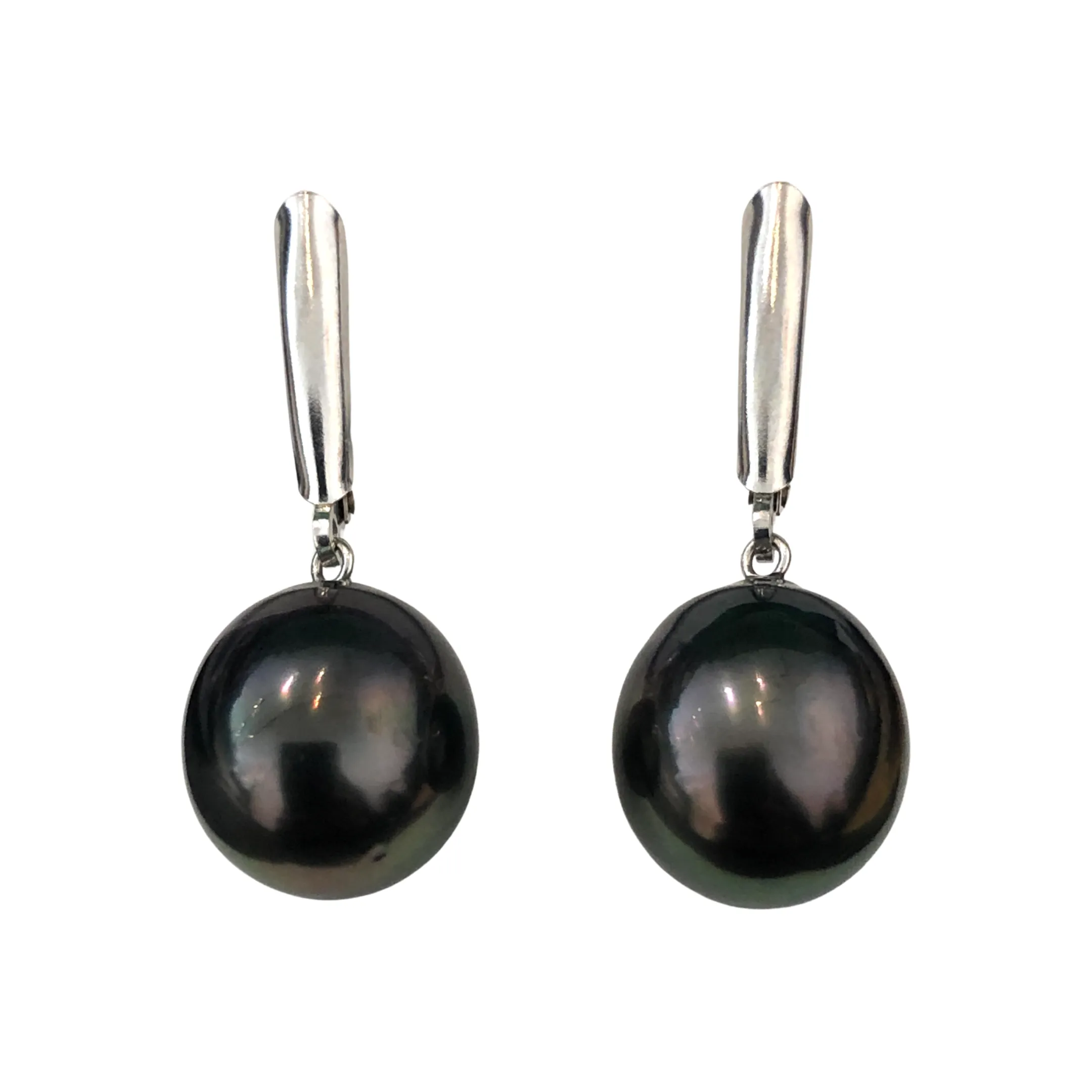 Tahitian Pearl Earrings White Gold Lever Back