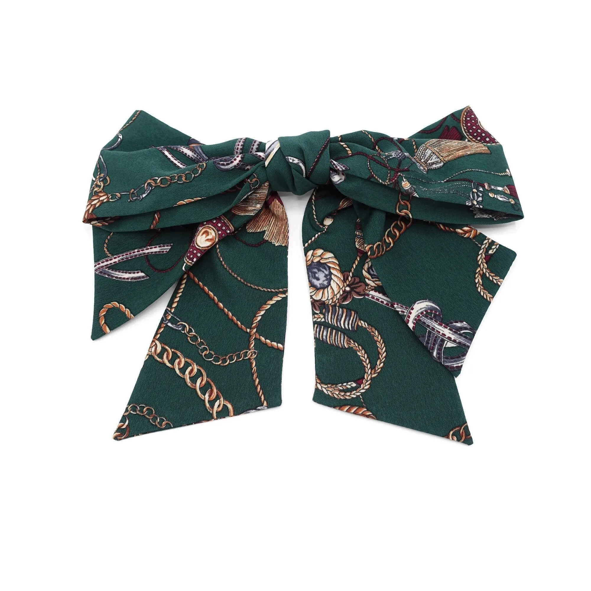 tassel chain print  layered droopy tail bow french barrette retro style women hair accessory